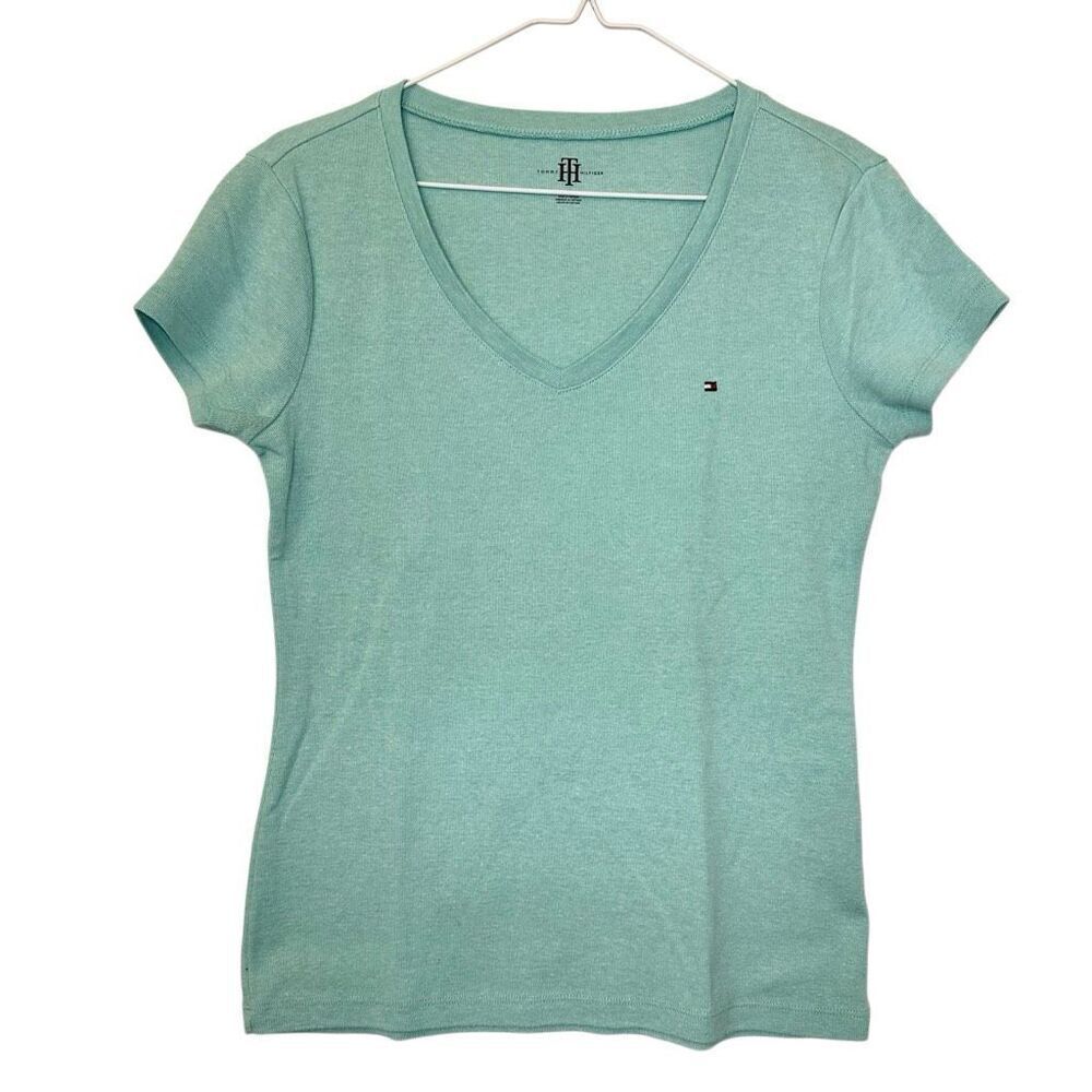 Tommy Hilfiger V-neck Logo Short Sleeve Cotton Blend T-shirt Green Medium